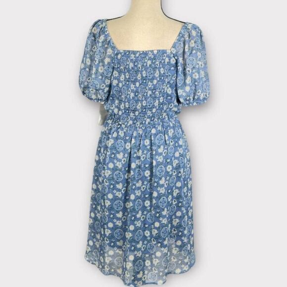 Lucky Brand Puff Sleeve A-Line Mini Dress Women's Small Blue Floral NWT - Picture 5 of 10
